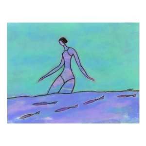  Woman Walking in the Water Giclee Poster Print