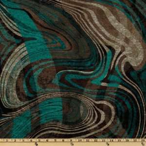 62 Wide Stretch Sweater Knit Abstract Swirls Turquoise/Brown Fabric 