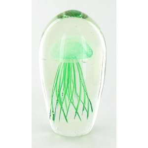 Green Glass Crystal Jelly fish Jellyfish Paperweight Statue:  
