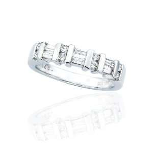 14K White Gold 1/2 ct. Round and Baguette Cut Diamond Anniversary Ring 