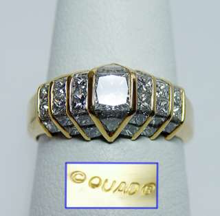 QUAD BEZ AMBAR 2.29ct Princess Trillion Diamond Ring 18K Gold Estate 