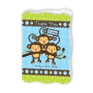  Triplet Monkey Boys   Personalized Baby Thank You Cards 