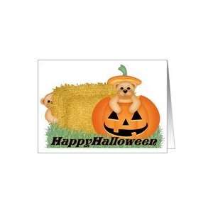 Pumpkin Patch with Teddy Bears Happy Halloween Card Card