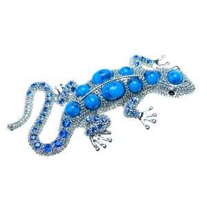   Blue Bumpy Back Crystal Beaded Rhinestones Lizard Animal Pin Brooch