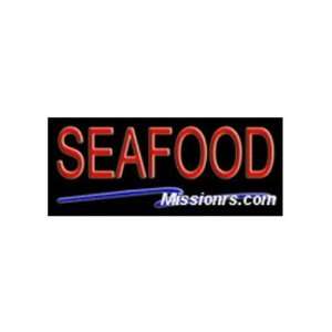  Neon Sign, Seafood Sign, Blue and Red