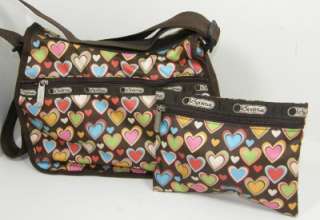   Brown Hearts Bag Purse Cross Body Makeup Case Pouch Multi Color  