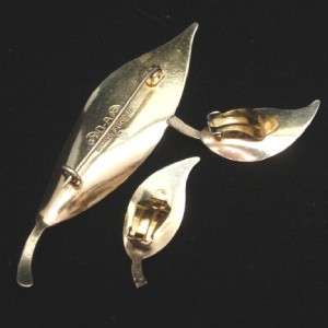 David Andersen Set Leaf Pin Earrings Sterling Silver Enamel Vintage 
