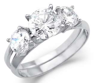 14k Gold Three 3 Stone Engagement Wedding Set CZ Ring  