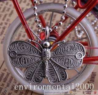 Retro Style Silver Bronze Beautiful Butterfly Pendant Chain Necklace 