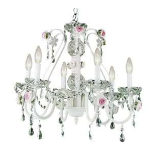  6 Light Pink Rose Chandelier with Crystal Droplets: Home 