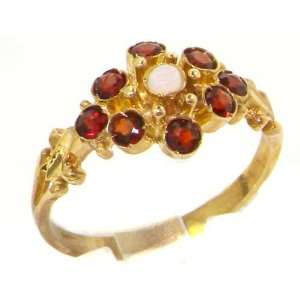  Unusual Solid Yellow Gold Natural Opal & Garnet Ring with 