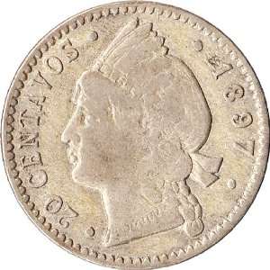   1897 Dominican Republic 20 Centavos Silver Coin KM#14 