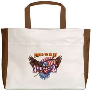 Beach Tote Mocha Proud To Be An American Bald Eagle and US 