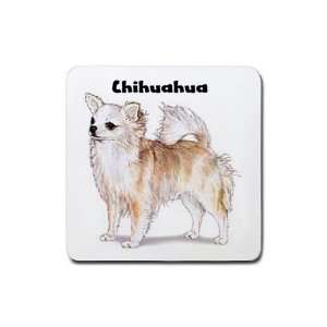  Chihuahua Long Hair Rubber Square Coaster (4 pack 