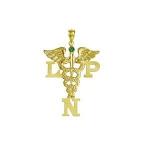 NursingPin   LPN Licensed Practical Nurse Pendant with Emerald in 14K 