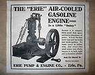 VINTAGE REPRINT ADVERT ERIE STATIONARY AIR COOLED GAS ENGINE 11x14 