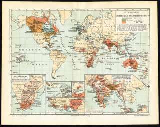 Antique Map WORLD MAP BRITISH EMPIRE Meyers 1895  