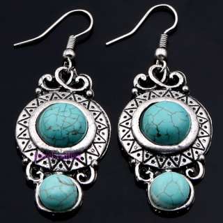 UNIQUE howlite blue turquoise bead Tibet silver dangle earring