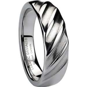 Unique Tungsten Ring. 7.5mm width. Hammered Wave Design. Contemporary 