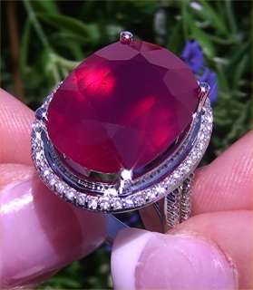 Estate 26.37ct CERTIFIED Natural Red Ruby Diamond Vintage Cocktail 