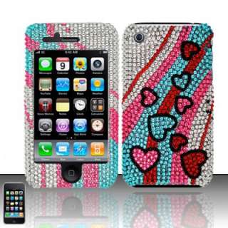 CUTE HEARTS ICED BLING APPLE IPHONE 3G 3GS HARD CASE COVER  