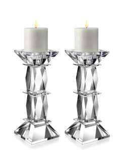 Godinger Pair of crystal Regent Pillar Candleholders  
