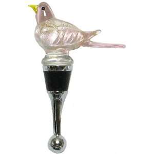   Stopper with Decorative Glass Pink Bird Top Set of Two
