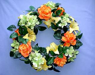 Beautiful Orange & Yellow Silk Floral Wreath w/ Hanger  