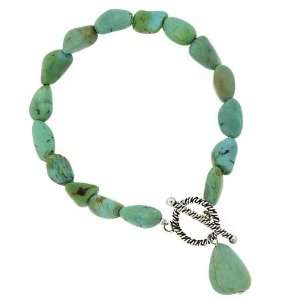   Silver Genuine Turquoise stone nugget toggle Bracelet 7 Jewelry