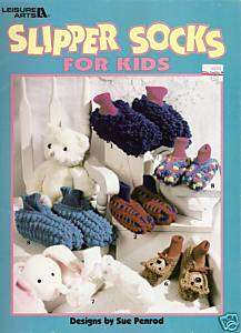 SLIPPER SOCKS FOR KIDS ~ LEISURE ARTS crochet   New  