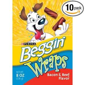 Beggin Wraps, Bacon & Beef Flavor Dog Snacks, 8 Ounce Bags (Pack of 