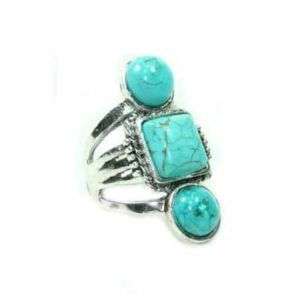 SILVER PLATED NATURAL TURQUOISE RING  SIZE 9  #19  