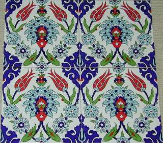 12 8x8 Turkish Iznik China/Ceramic Tulip Tiles  