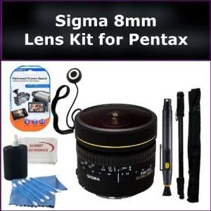   Sigma 8mm Lens, Lens Cap Keeper, Lens Cleaning Pen, Monopod, LCD