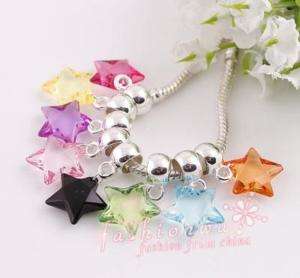 100Pc Plastic Colorful Star charm Bead Fit Bracelet 1  