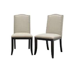   of 2 Dining Chairs with Nail Head Trim in Beige Linen: Home & Kitchen