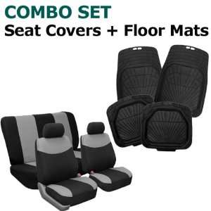 FH FB056112 + R11405 Combo Set Gray Modern Flat Cloth Seat Covers and 