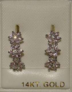 14k White Gold Triple Flower Dia Pink Ice Earrings  