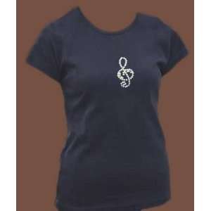   Womans Small Black T Shirt with Alto Clef Design: Musical Instruments