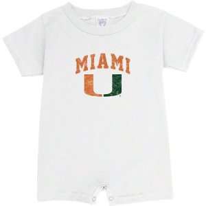   Miami Hurricanes White Arch Distressed Baby Romper: Sports & Outdoors