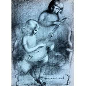  1953 Lithograph Clara Klinghoffer Art Children Guitar 