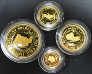 1986 Australia Gold Nugget 4 Coin Poof Set 1.85 Oz. w/ Box  