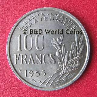 FRANCE FRENCH 1955 100 FRANCS LUSTROUS FIELDS! 24mm COPPER NICKEL COIN 