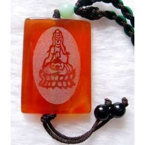   Agate Gem Tibetan Buddhist Kwan Yin Amulet Pendant 