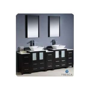   Double Sink Bathroom Vanity w/ Three Side Cabinets & Two Vessel Sinks