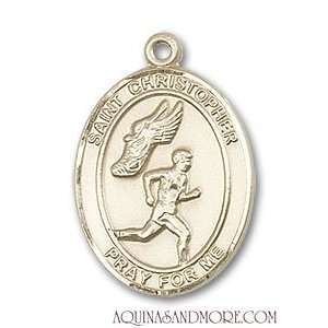    St. Christopher Track&Field Medium 14kt Gold Medal: Jewelry