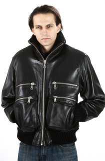   New Silver Zippered Black Urban Lambskin Leather Bomber Jacket  