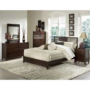  4pc Full Size Bedroom Set Horizontal Slat Bed in Espresso 