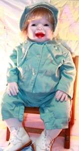   baby toddler doll Vintage outfit german full glass blue eyes 26
