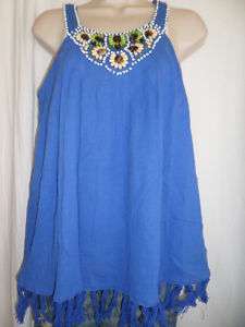 eci New York Blue Bembe Beaded Neck Tunic Halter Top 10  